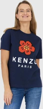 KENZO Granatowy t-shirt damski z czerwonym kwiatem