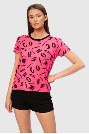 MOSCHINO Różowy t-shirt w czarne litery