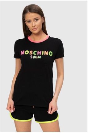 MOSCHINO Czarny t-shirt  z neonowym logo