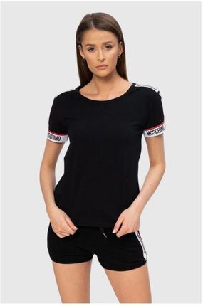 MOSCHINO Czarny t-shirt  z pagonami z logo