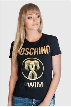 MOSCHINO SWIM T-shirt damski czarny złote duże logo
