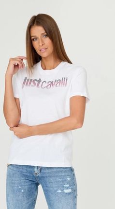 JUST CAVALLI Biały t-shirt R LOGO CRYSTAL