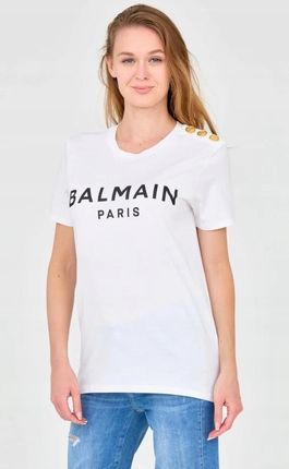 BALMAIN Biały damski t-shirt z guzikami