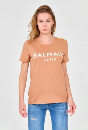 BALMAIN Brązowy damski t-shirt z guzikami