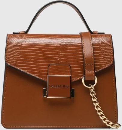 VALENTINO Mały brązowy kuferek z logo carrie satchel
