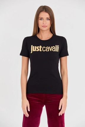 JUST CAVALLI Czarny t-shirt Logo Gold