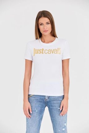 JUST CAVALLI Biały t-shirt Logo Gold