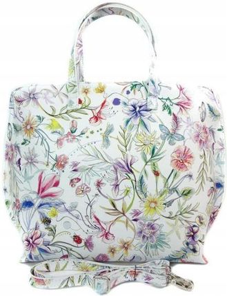 Włoska torebka damska skórzana Shopper Bag A4 Vera Pelle Kwiaty