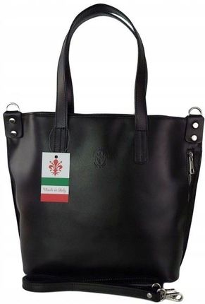 Włoska torebka damska skórzana na ramię shopper mieści A4 Vera Pelle Czarna
