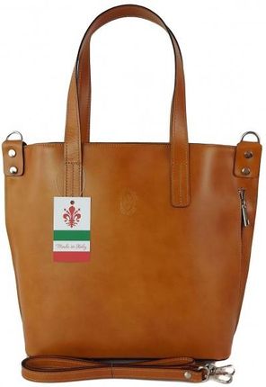 Włoska torebka damska skórzana na ramię shopper mieści A4 Vera Pelle Camel