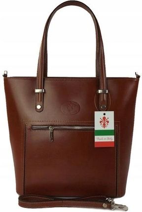 Włoska skórzana klasyczna torebka damska z kieszonką mieści A4 Vera Pelle