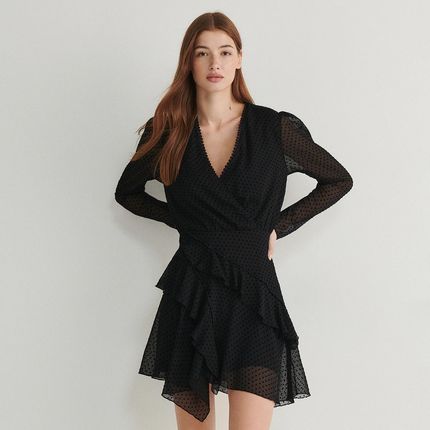 Reserved - Szyfonowa sukienka mini - Czarny