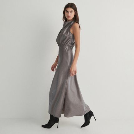 Reserved - Sukienka z drapowanym dekoltem - Srebrny