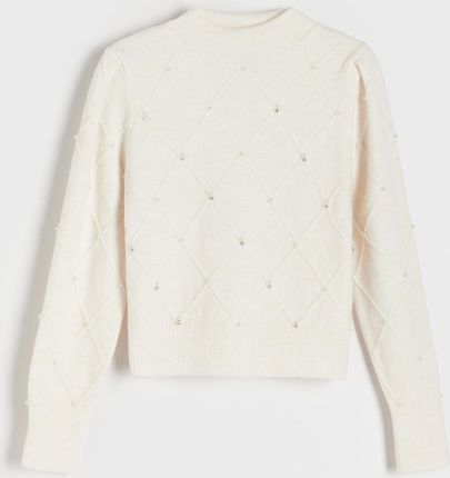 Reserved - Sweter z dekoracyjnymi detalami - Kremowy