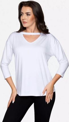Elegancka bluzka z dekoltem typu choker (Biały, L)