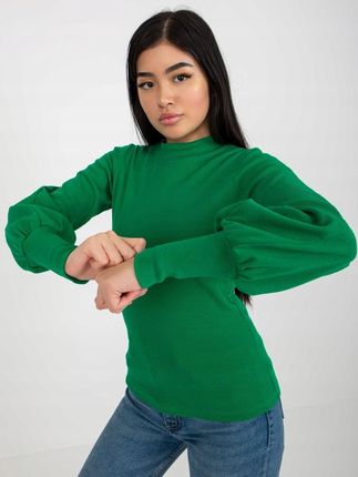 Bluzka damska zielona w prążek półgolf z bawełny S