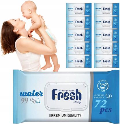 Fresh Baby Water 99% Chusteczki Nawilżane Z Klipsem Zamykane Mokre 720szt.