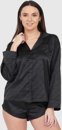 JUICY COUTURE Czarna satynowa koszula piżamowa w logo