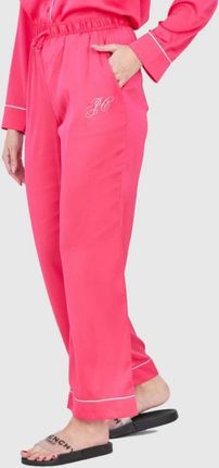 JUICY COUTURE Różowe satynowe spodnie piżamowe z haftowanym logo