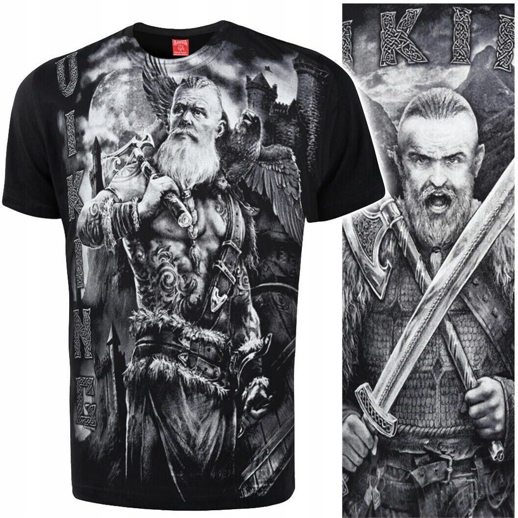 Camiseta De Algodón 100% Con Diseño Vikingo - Texto Odin Thor - Corte Regular - Negro En Varias Tallas