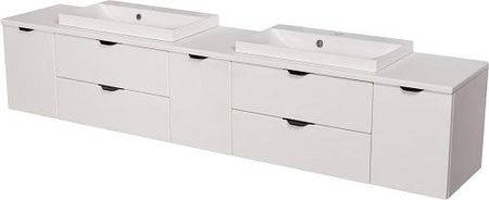 Biała matowa szafka łazienkowa z dwiema umywalkami 210 cm Liv Victa