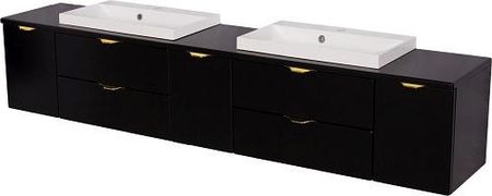 Czarna matowa szafka łazienkowa z dwiema umywalkami 210 cm Liv Victa