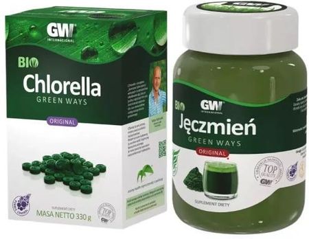 Zestaw Bio Chlorella Tabletki 330G + Bio Jęczmień Proszek 300G, Green Ways
