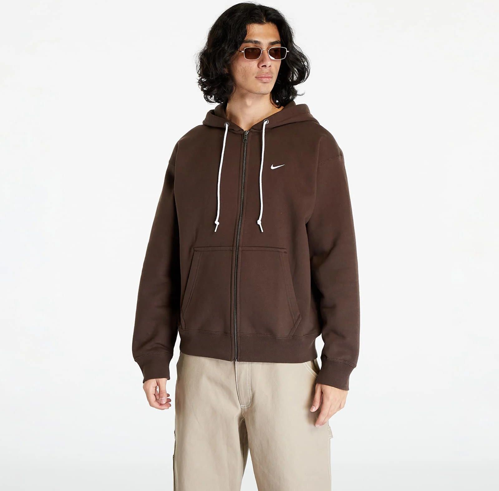 【NIKE】Small Logo Brushed Sweatshirt Long Sleeve Brown Nike Solo Swoosh Full-Zip Hoodie Baroque Brown/ White - Ceny