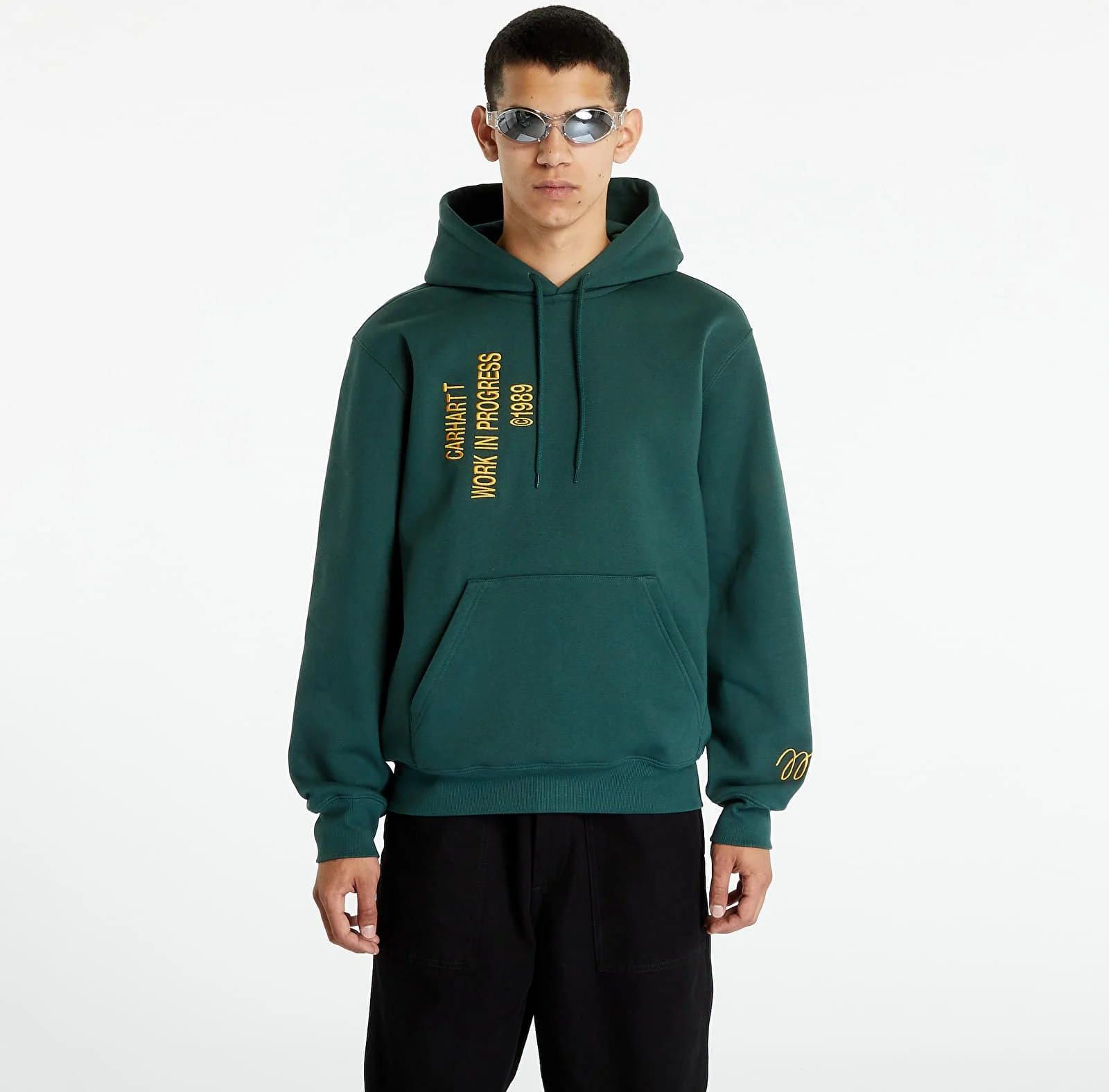 【Carhartt】 ★ HOODED SIGNATURE SWEATSHIRT ★ BLACK & GREEN Carhartt WIP Hooded Signature Sweat Discovery Green - Ceny i