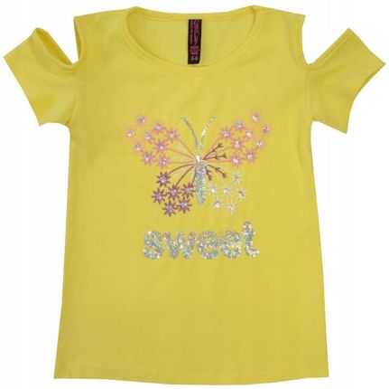 Bluzka T-shirt Żółty motyl haft cekiny 3/4 H208E