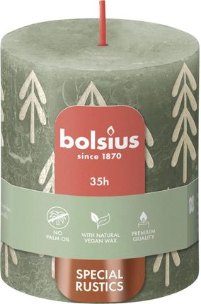 Bolsius Rustic Świeca pieńkowa 80/68 zielona oliwka + choinki