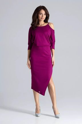 Elegancka sukienka z asymetrycznym cięciem (Fuksja, XL)