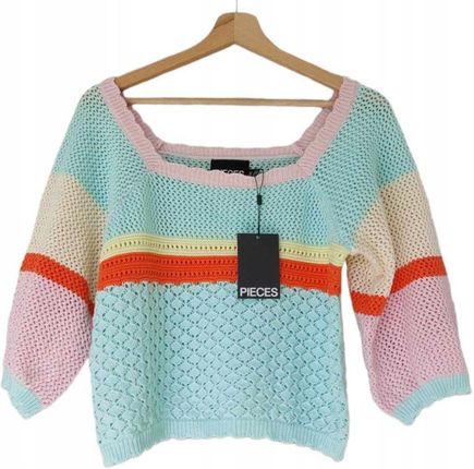 Pieces krótki dzianinowy pastelowy sweter M