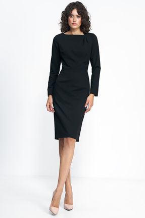 Czarna sukienka z zakładkami na dekolcie - S227 (kolor czarny, rozmiar 34)