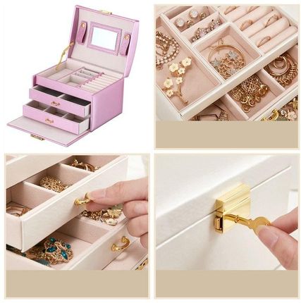 Wielopoziomowa szkatułka LELANI, kuferek na biżuterię Premium - jasnoróżowa