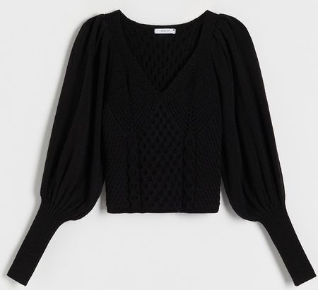 Reserved - Sweter z bufiastymi rękawami - Czarny