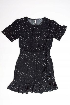 New Look czarna sukienka mini w groszki defekt 36