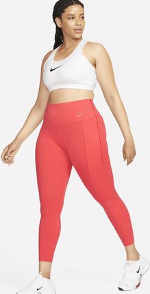 Damskie legginsy 7/8 z wysokim stanem i kieszeniami zapewniające średnie wsparcie Nike Universa - Czerwony