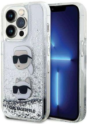 Karl Lagerfeld Oryginalne Etui Iphone 14 Pro Hardcase Liquid Glitter Choupette Heads Klhcp14Lldhkcns Srebrne
