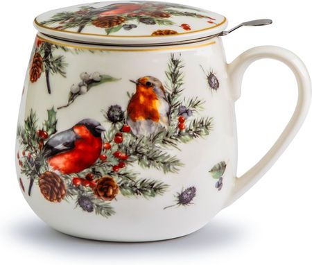 Duo Kubek Porcelanowy Z Zaparzaczem I Pokrywką Christmas Birds 430 Ml 165200