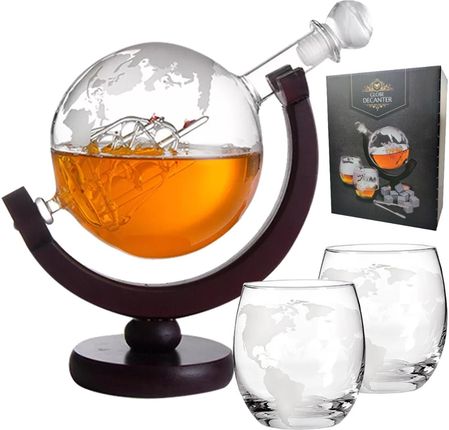 Karafka do Whisky ze szklankami EVI PREMIUM Globus Statek - zestaw prezentowy