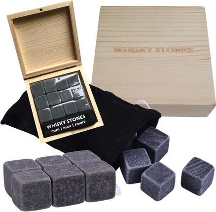 Kamienie lodowe kostki do whisky whiskey drewniane opakowanie 12 szt ZESTAW