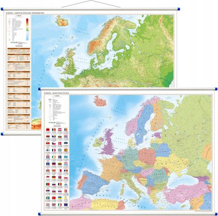 Europa mapa ścienna polityczna fizyczna dwustronna 100x70cm do powieszenia