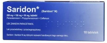 Saridon 250Mg + 150Mg + 50Mg, 10 Tabletek Delfarma