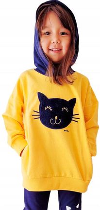 Bluza Dziecięca Dziewczęca dresowa Kangurka z Kapturem z kotem 116 Endo