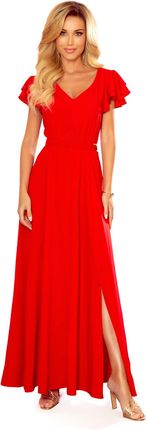 Lidia długa sukienka z dekoltem i falbankami Czerwona XL