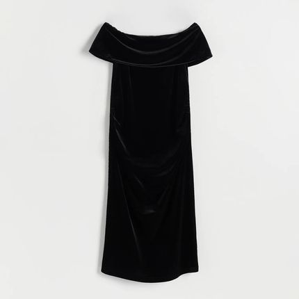 Reserved - Welurowa sukienka midi - Czarny