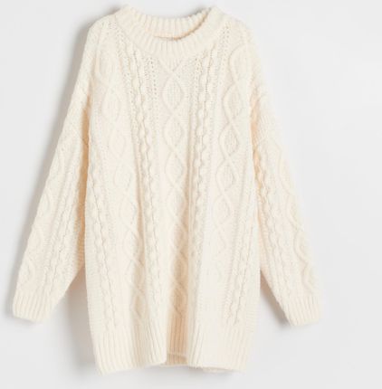 Reserved - Sweter z dekoracyjnym splotem - Kremowy