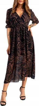 Stylowa sukienka midi szyfonowa z podszewką gumka
