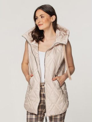 Kremowa kamizelka pikowana z kapturem